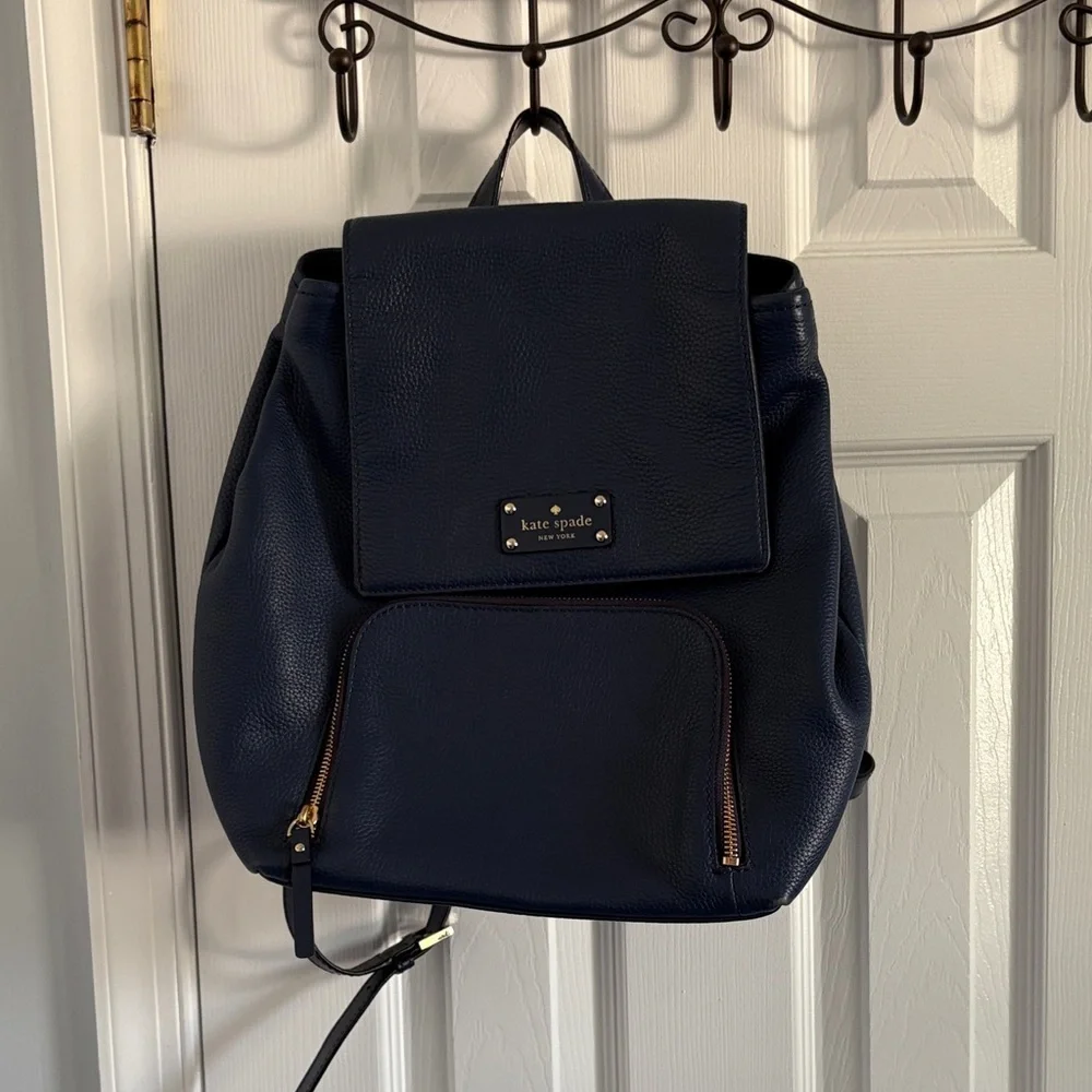 Kate Spade Classic Navy Blue Leather Backpack Adjustable Straps